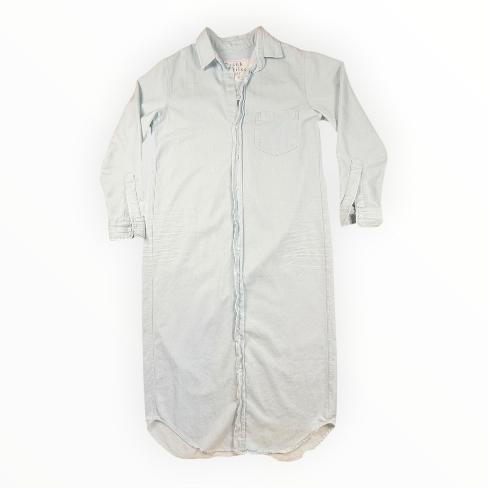 Frank & Eileen Rory Organic Cotton Maxi Shirt Dress Long Sleeve Blue Women's S